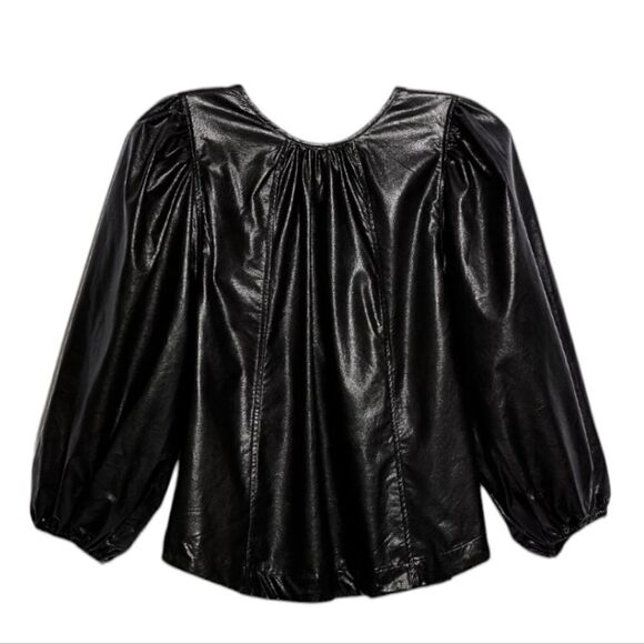 Free People Bri Babe Faux Leather Blouse Oversized Small Black NWT - Picture 1 of 14